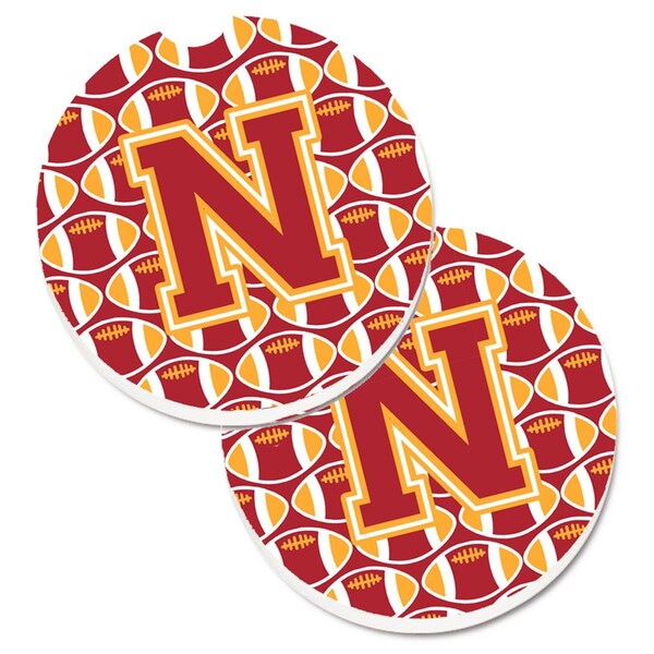 Carolines Treasures Letter N Football Cardinal and Gold Set of 2 Cup Holder Car Coaster CJ1070-NCARC - main